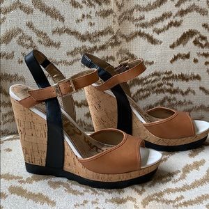 Color block cork wedges